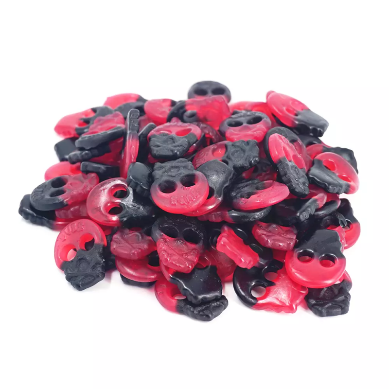 Raspberry & Liquorice Gummy Skulls No Added Sugar Free Pick & Mix Sweets Bubs 1kg